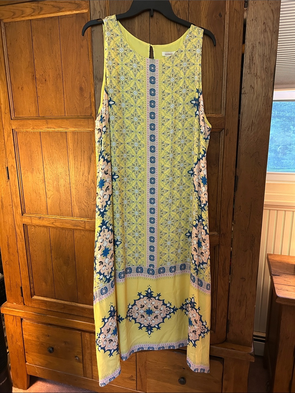 Sundance Yellow Maxi Dress with Blue & Cream Floral Panels
